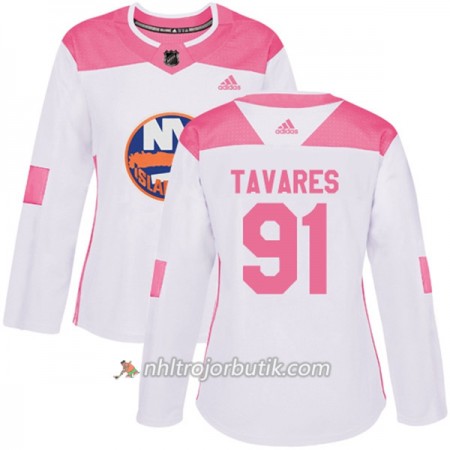 Dame Ishockey New York Islanders Tröja John Tavares 91 Adidas 2017-2018 Vit Rosa Fashion Authentic